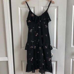 A.L.C. Black / Blush Floral Print Midi Dress
